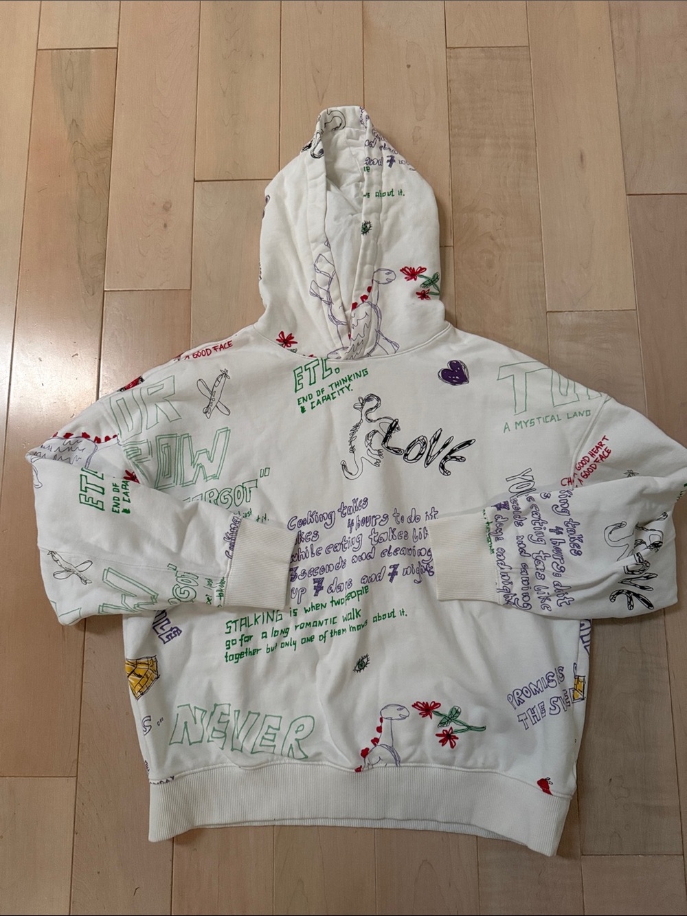 Jake’s designer White Graphic Hoodie with Multicolor Handwritten Illustrations